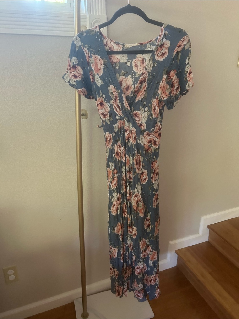 ILLA ILLA Blue Floral Wrap Maxi Dress Small Romantic Cottagecore Boho